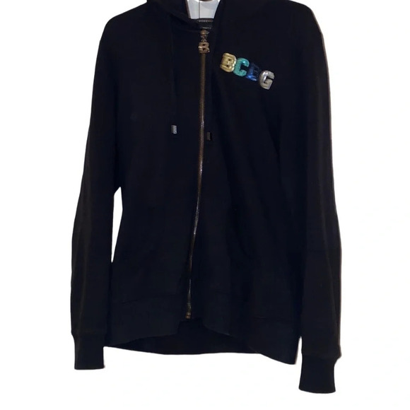 BCBG Maxazria  rhinestone logo black hoodie sweater Sz L - Picture 15 of 15